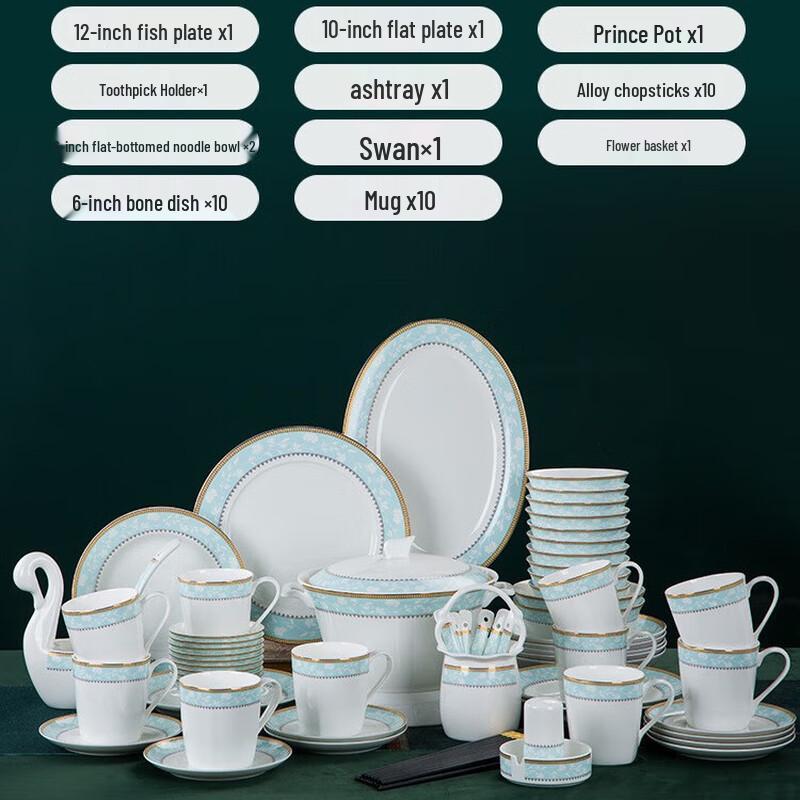 JANLA Gold Rim 80-Piece Deluxe Ceramic Dinnerware Set