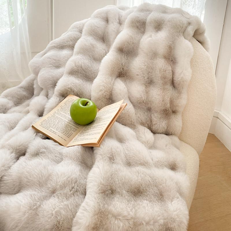 Luxury Double Layer Rabbit Fur Blanket Winter Thick Warm Fluffy Faux Fur Throws Blankets for Sofa Tie-Dye Soft Plush Bed Blanket