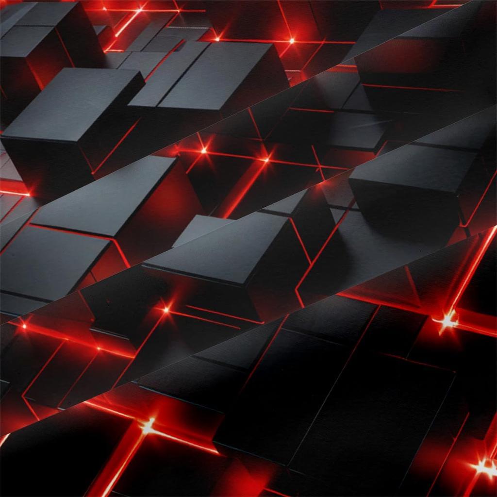 Red Black Geometric Queen Size 3D Stereoscopic Square Bedding Set Glowing Neon Geometry Bedding Sets Soft Microfiber