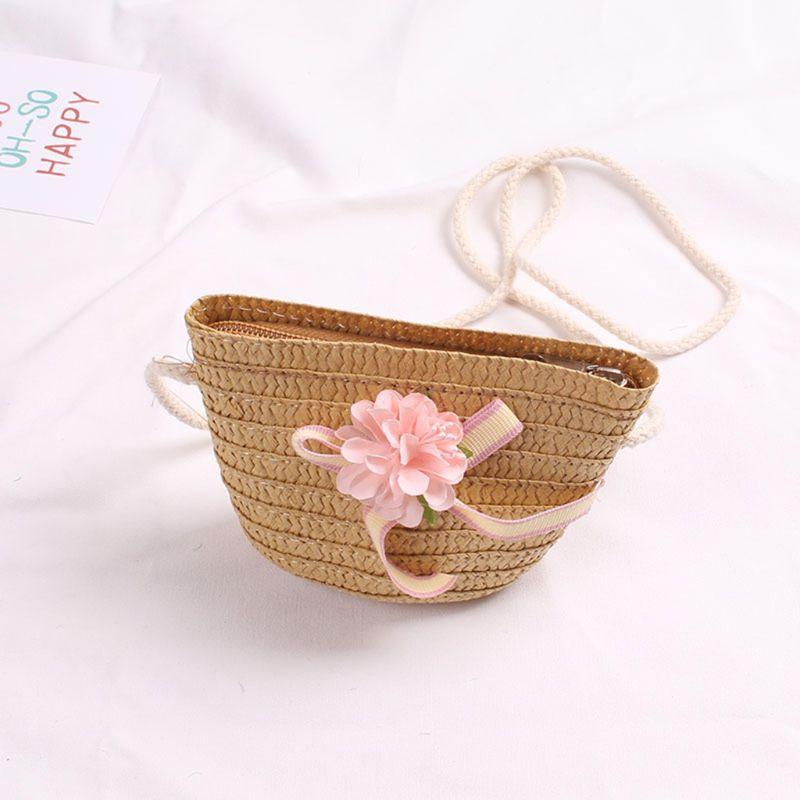 Sun Straw Hat Kids Girls Large Wide Brim Travel Beach Cap Sweet Flower Bowknot Sun for Protection Hat with Shoul
