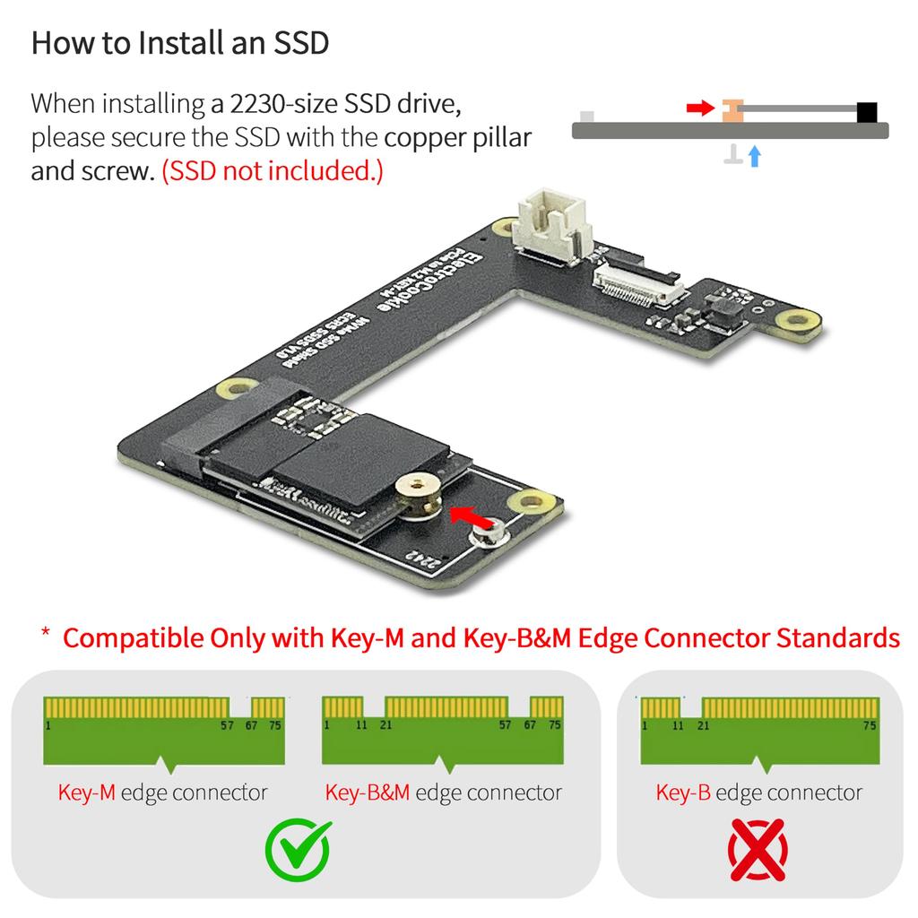 ElectroCookie Mini PC Case for Raspberry Pi 5 NVMe SSD PCIe HAT Active RGB Lighting Cooler Case HAT M.2 & (Black + M.2 [ECR5 SSDS])