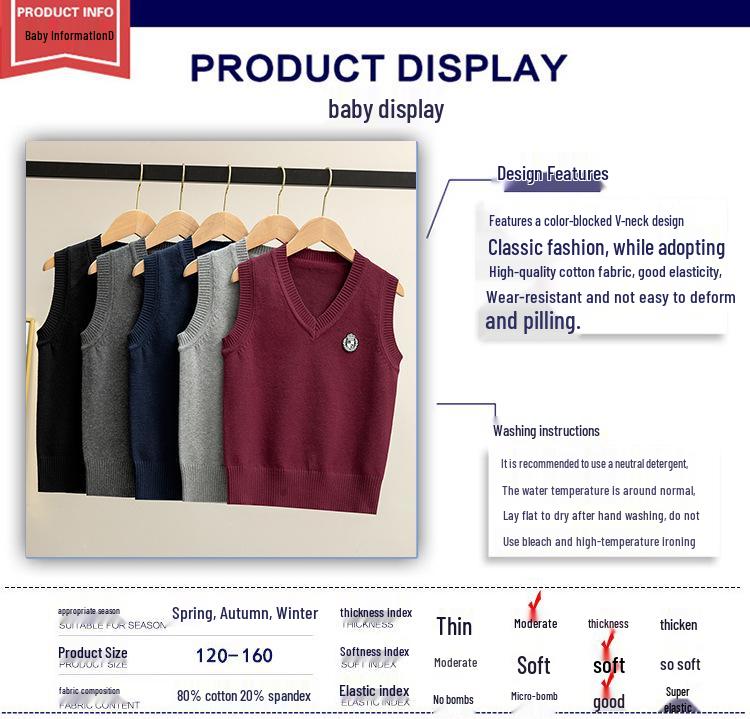 Kids' 2025 Autumn School Uniform V-neck Knitted Vest - Academy Style for Boys and Girls