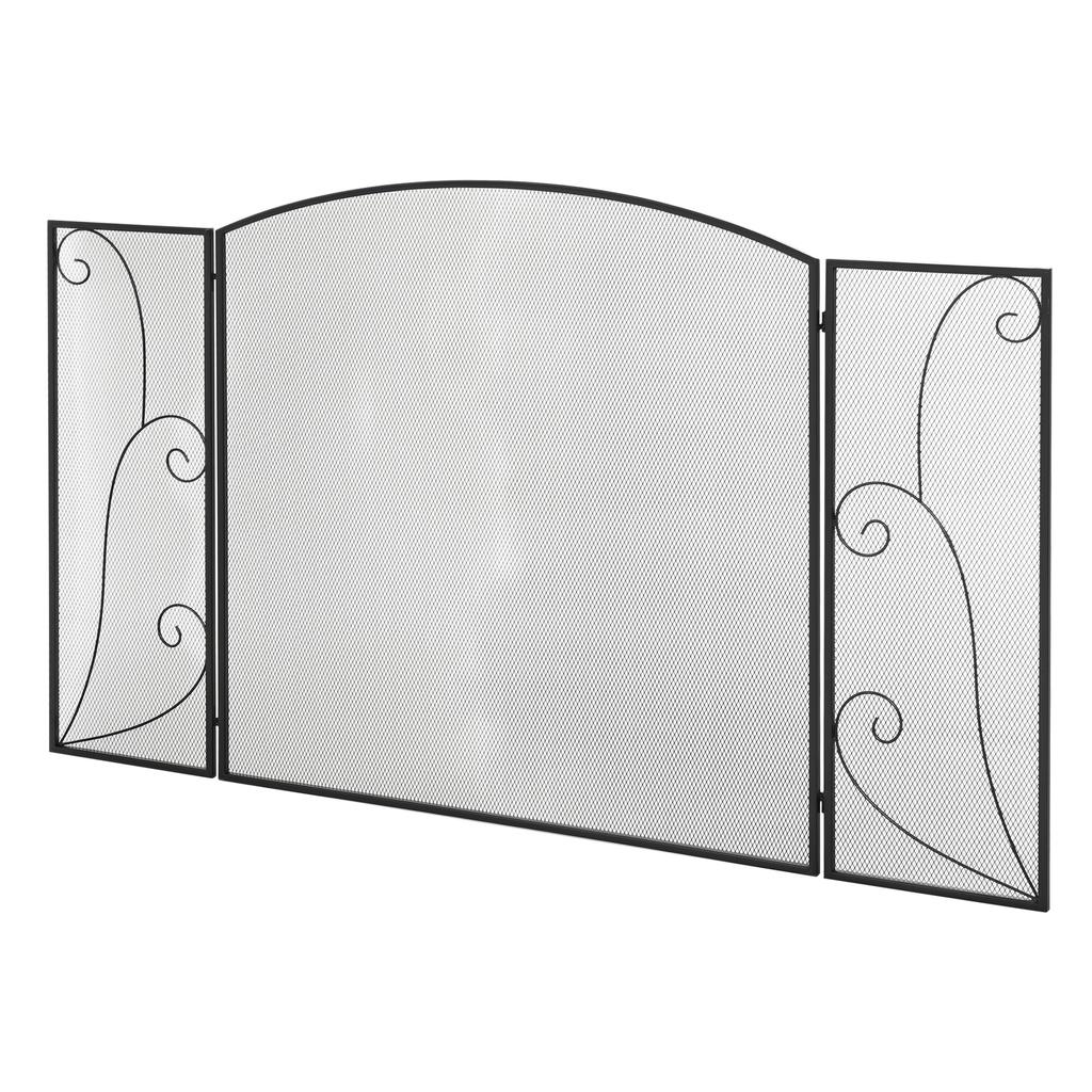 Fire screen for fireplace or stove elegant design Spark guard 3 Foldable Panels dim. 132.5W x 76.5H cm Black metal steel