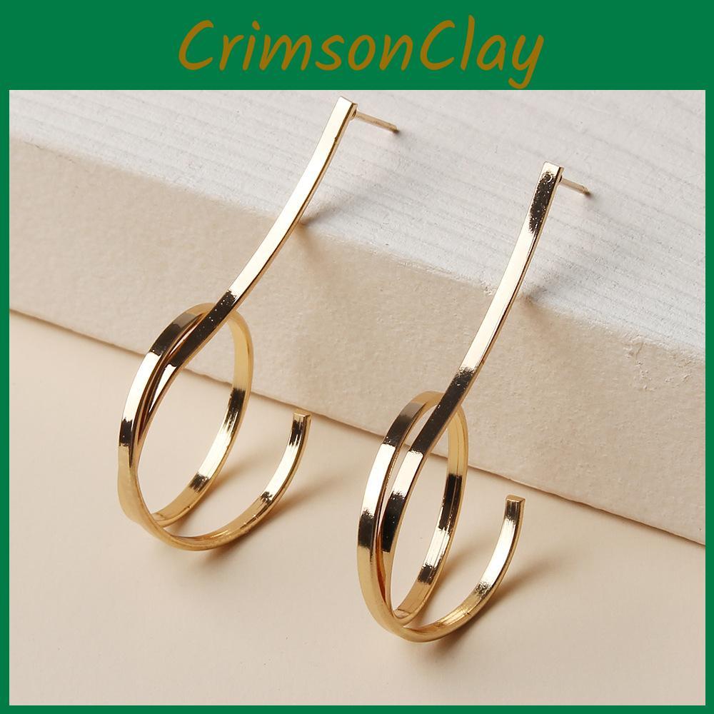 Womens Alloy Metal Earrings With Geometric Design Gold Finish Perfect For Gift And Events