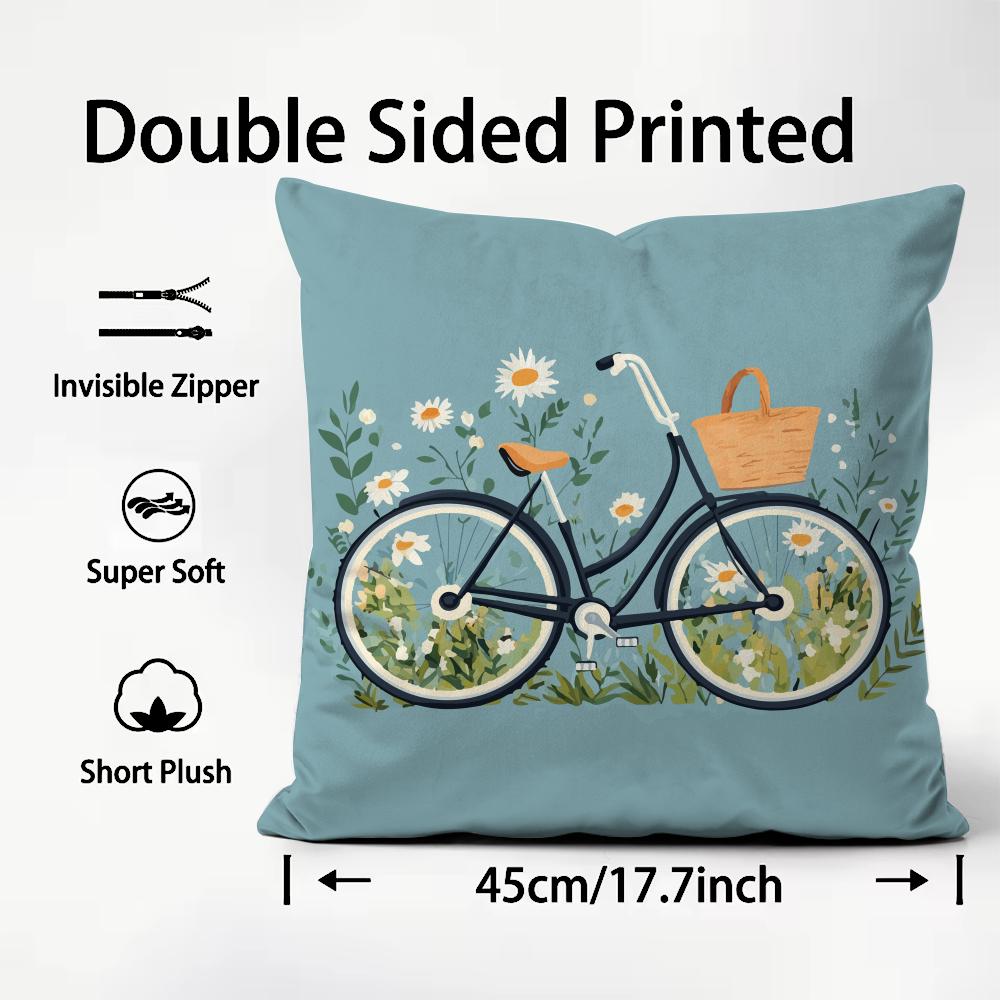 Popular Country Flower Bicycle Cushion Cover Soft Washable Pillow Case Multi-Scene For Couch Bed Travel Office Use