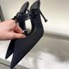 Fashion High Heels Mules Shoes for Laides Sexy Pointed Toe 2025 Summer Stilettos Black Hollow Breathable Mesh Vintage Women's Sandals