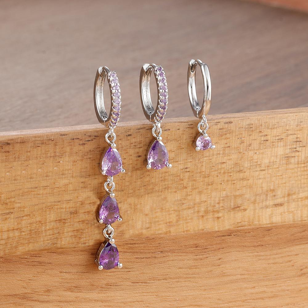 3PCS Exquisite Crystal Zirconia Water Drop Gold Color Dangle Earrings Set Women Dainty Stackable Piercing Earring Luxury Jewelry
