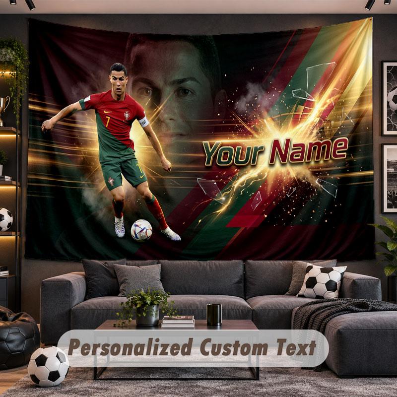 Arazzo da Appendere alla Parete Nome Personalizzato Modello Cristiano Ronaldo Tessuto Stampato Personalizzato Decorazione Murale