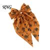 Halloween Bow Hairpin Spring Hair Clips for Women, Pumpkin Skeleton Ghost Hand Printed Clip Fabric Barrettes, Cute Horror Accessories Holiday
