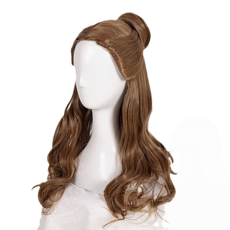 Modische gemischtbraune lange lockige Haare Chemiefaser synthetische Perücke | Berühmter Zeichentrickfilm-Charakter Belle Cosplay-Perücke