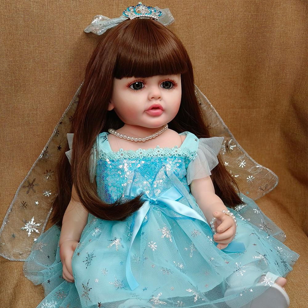 55cm Full Vinyl Body Simulation Reborn Dolls Betty Pretty Princess Girl Baby Doll with Long Hair Brown Gold Color Optional Cute Rebirth Dolls for Kids