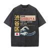 2026 Shibuya Tokyo Japan Kanji Great Wave Off Kanagawa Graphic Black Acid Washed T Shirt Vintage Japanese City Coordinates Casua