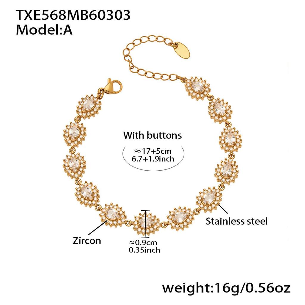 Luxury Zirconia Diamond Bracelet and Necklace Set with Stainless Steel Pendant and Retro Earrings