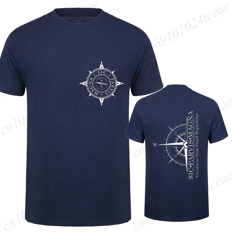 Magna Sic Parvis Print Graphics T Shirt Men Clothing Short Sleeve T-shirt Uncharted Adventure Trip Compass Men Streetwear Tshirt