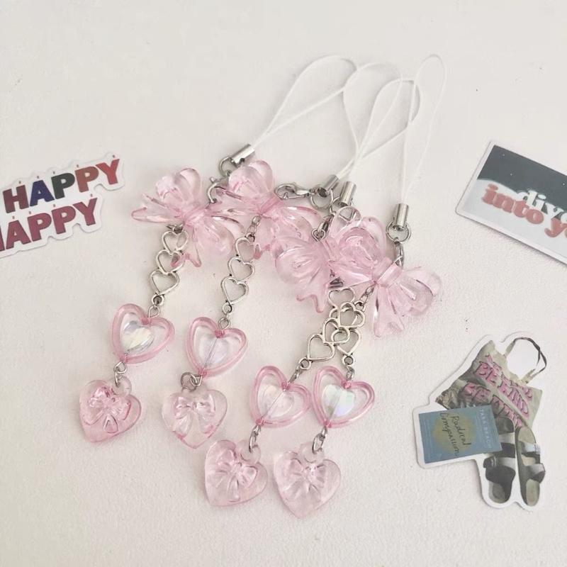 Beautiful Beaded Phone Charm Butterfly Chain Keychain Fashion Accessory Bag Pendant Keyring for Phones and Backpacks