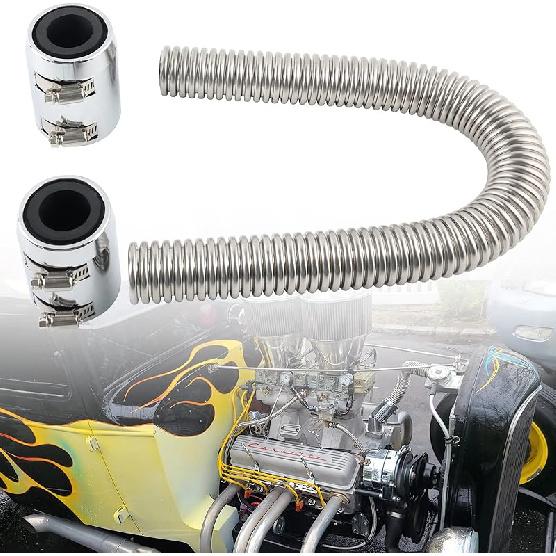 Universal 24" Flexible Radiator Hose Stainless Steel Universal Water Hoses Adapter Coolant Radiator Hose Kit Could be Used with 1-1/4", 1-1/2",