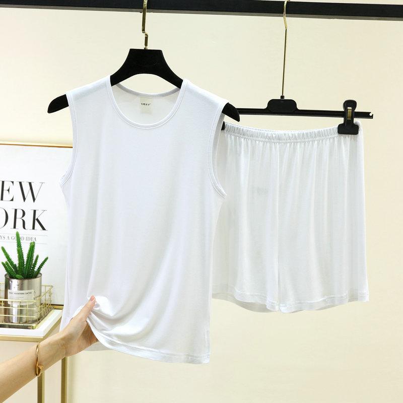 Summer Loose Pajama Set Sleeveless Tank Top & Shorts 2 Piece Set For Women Solid Color Basic Layering Loungewear Homewear Suits