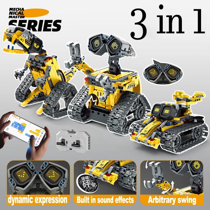 3 i 1 Teknisk RC Robot Dinosaurie Byggklossar Stad Snigel Racerbåt Fjärrkontroll Bulldozer Lastbil Klossar Leksaker Barnpresenter