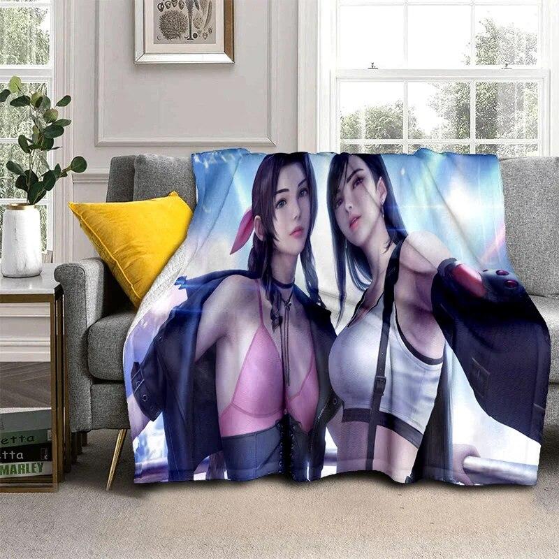 3D Tifa Aerith Sexy Lace Girl Game Cartoon Blanket,Soft Throw Blanket for Home Bedroom Bed Sofa Picnic Office Cover Blanket Kids