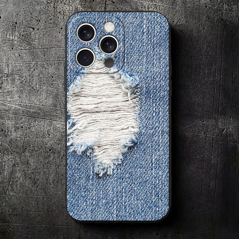 Retro Denim Pattern Soft Phone Case for iPhone 16 16E 17 Air 15 Pro Max 14 Plus 13 Mini 11 12 7 Black Cover Back Shell