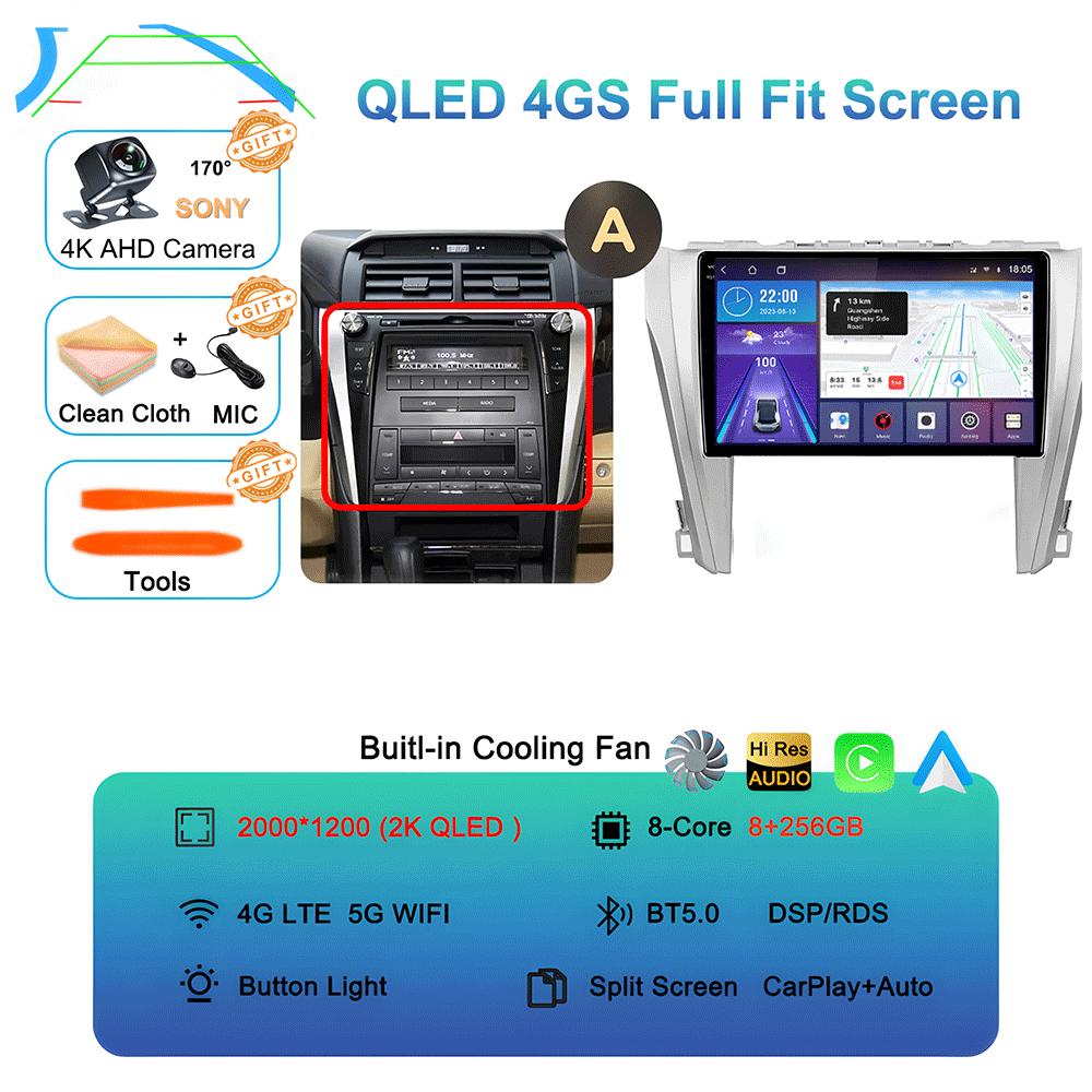 Car Radio Android 14 Carplay Auto For Toyota Camry 7 XV 50 55 2011-2014 Multimedia Video Player Navigation Stereo GPS No 2din 4G