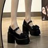 Fashion Bow High Heels Small Leather Shoes Women's Spring and Summer New Thick Heel with Skirt Mary Jane Single Shoes