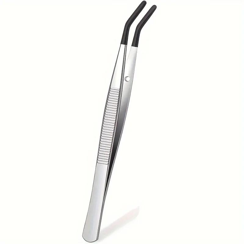 1-5PCS Anti-Slip Rubber Coated Precision Tweezers Set,Straight/Bent Flat Tip for Jewelry,Electronics Repair,Nail Stamping DIY