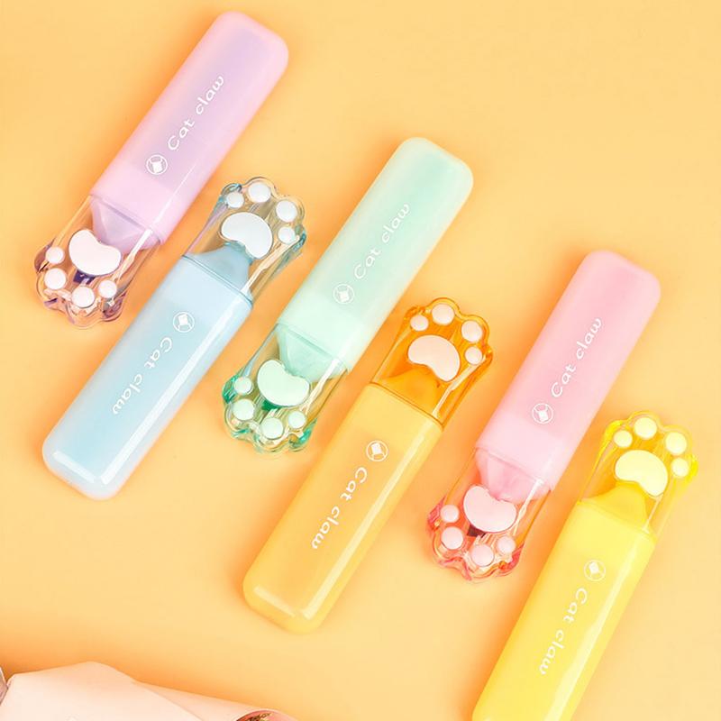 1/6Pcs Kawaii Cat Claw Pastel Color Highlighters Drawing Graffiti Art Markers Fluorescent Pen Cute Stationery School Supplies