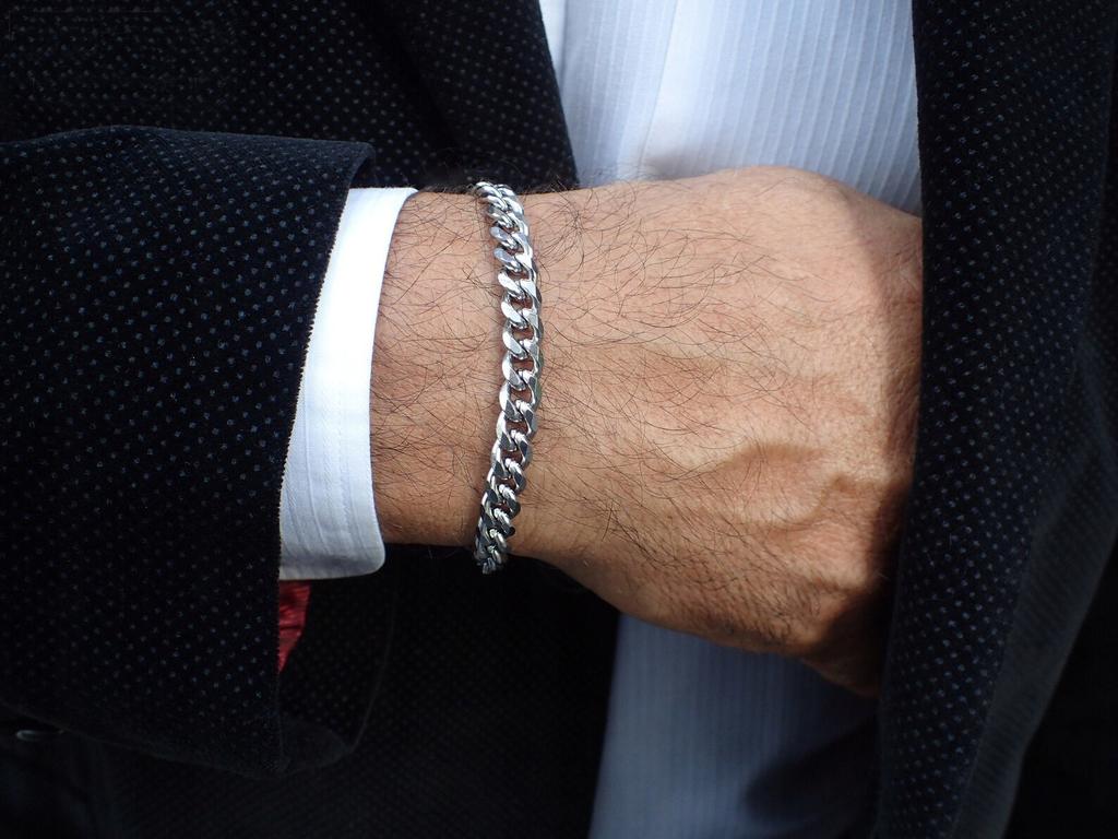 THICK Silver Men' Bracelet 6mm/20cm DIAMOND PLATED SILVER 925