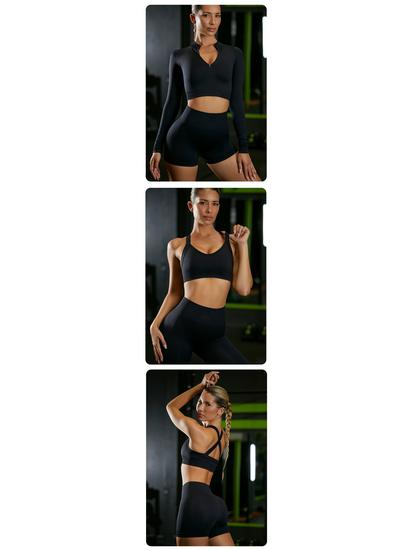 Seamless European and American Yoga Set: Women's Sports Bra & High-Waisted Pants with Long Sleeves