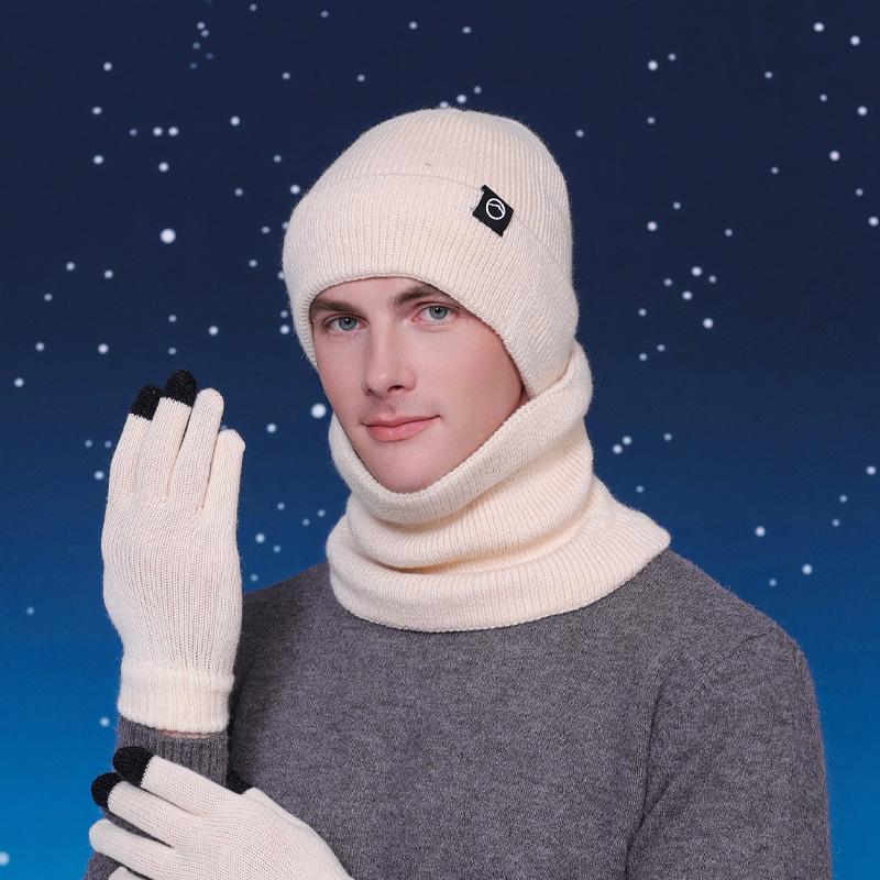 Зимняя шапка перчатки шарф костюм бархат теплая защита ушей шерстяная шапка мужская — фото 6