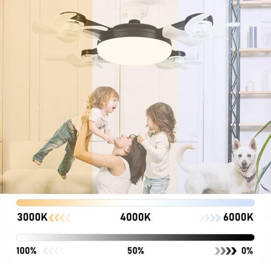 Energy Saving Ceiling Fan 3/4/5 Blade with Light & Remote Control, 2-in-1 Silent LED Drone Foldable Blades, 3-Speed Dimmable E27 Socket for