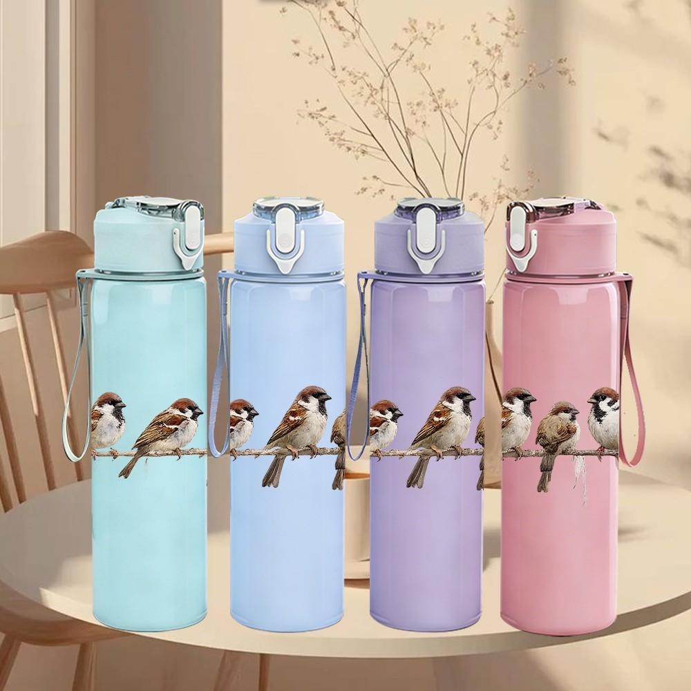1PC Little Birds On Wire Branch Art Print 750ml Color Plastic Sports Water Bottle Leakproof Flip Straw Lid Suitable for Sports Office Home Use