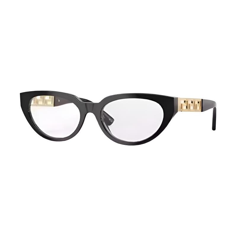 Versace Greca Elegant and Simple Acetate Cat Eye Optical Glasses Unisex Couple Style O3383F-OGB154-ONUL-Black+Gold 54-Glasses Case