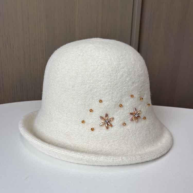 

Ретро Маленький Ароматний Стиль Модний Вовняний Капелюх-Відро Жіночий Осінь І Зима Теплий Складаний Капелюх-Басейн Стрази Елегантний Циліндр One size fits all молоко, білий колір