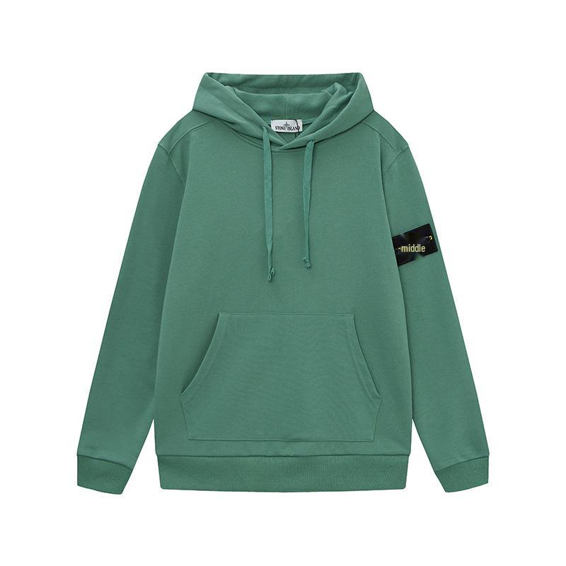 Stone Island Unisex Classic Solid Color Badge Hoodie Sweatshirt