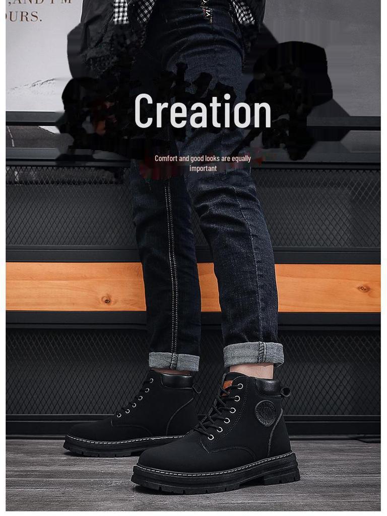 Pánské podzimní/zimní žluté martensky: Vysoké boty, Trendy, Protiskluzové, Odolné proti opotřebení, Korejský styl.