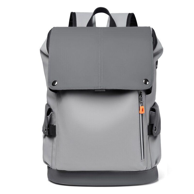 

16-inch Waterproof Color Block Laptop Backpack with Flap and Buckle