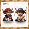 2Pcs 2D Flat Wooden Newspaper-Reading Cows Highland Cow Decorative Ornaments For Home Bedrooms Entryways Bookshelf Display