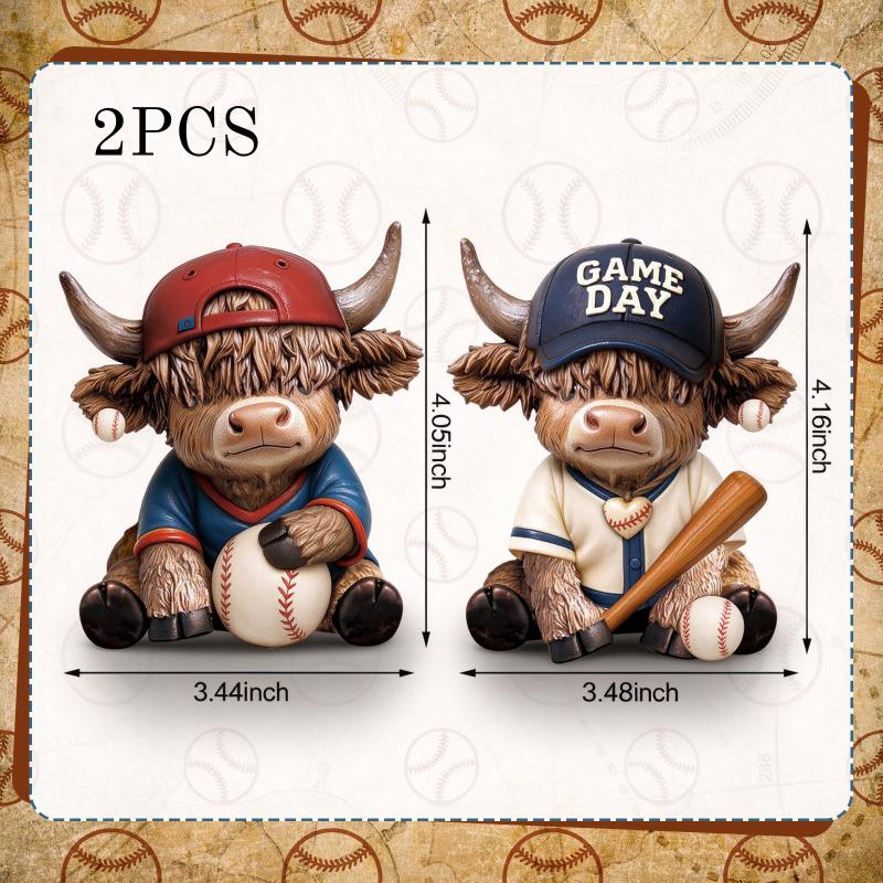 2Pcs 2D Flat Wooden Newspaper-Reading Cows Highland Cow Decorative Ornaments For Home Bedrooms Entryways Bookshelf Display