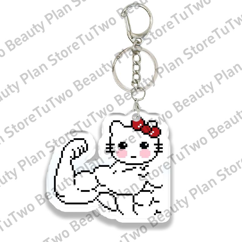 

Creative Kawaii Hello Kitty My Melody Kuromi Muscle Acrylic Keychain Anime Cartoon Pendant Students Bag Keyring Accessories Gift about 5cm