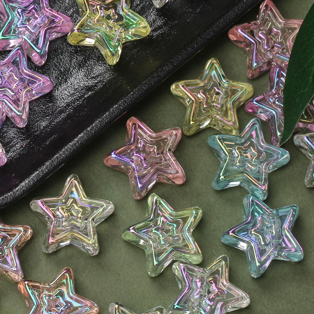 DIY Material Transparent 10Pcs Acrylic Charms Star Pentagram 20mm Beads UV Plated Creative Jewelry Accessories Pendant Bracelet Necklace