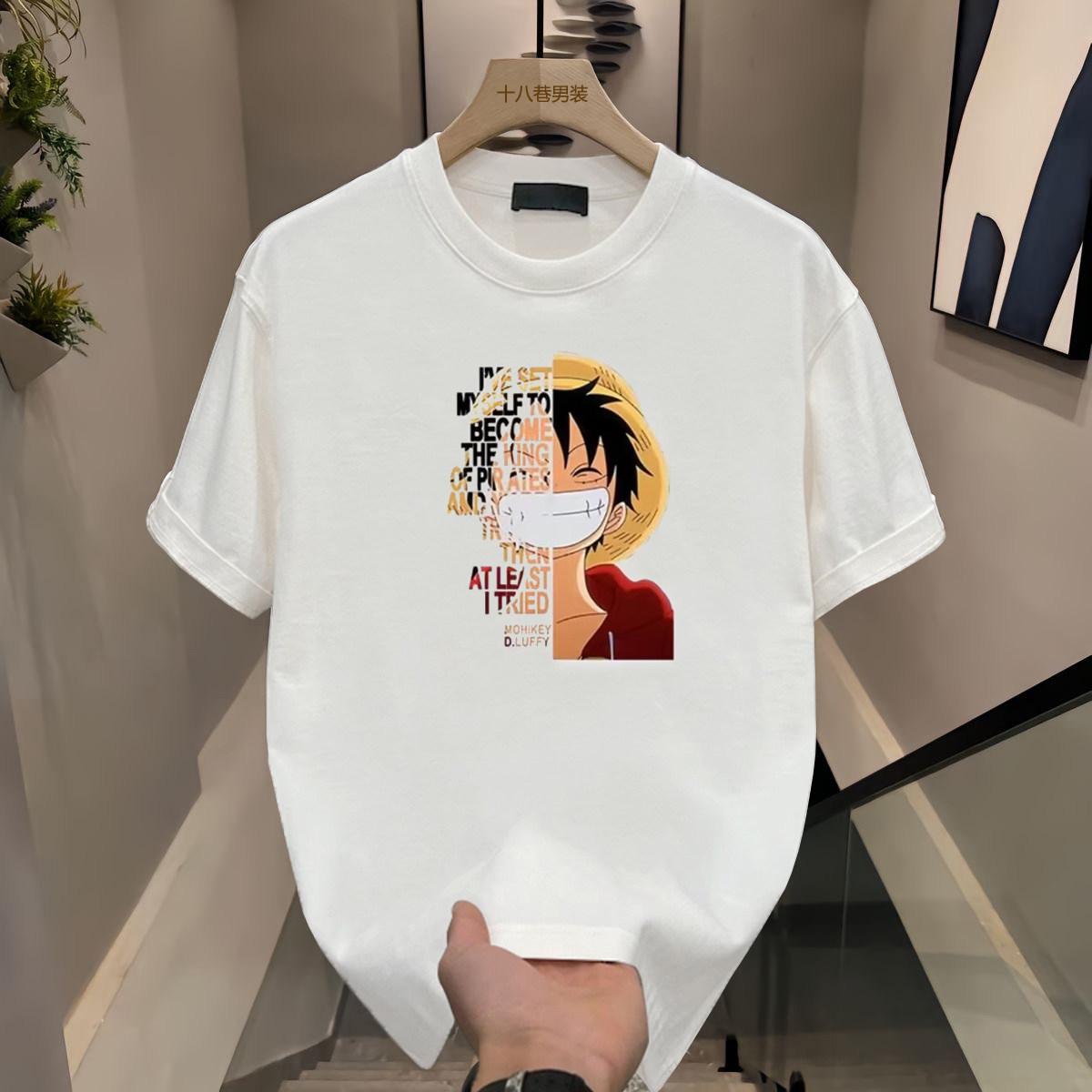 

Japanesestyle One Piece Straw Hat Luffy Anime Peripheral Shortsleeved Tshirt Trendy and Casual for Men 4XL