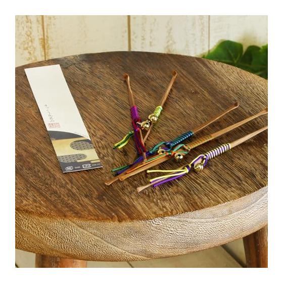 Morikuru Japanese Bamboo Ear Pick, Genroku Maki Style, 17cm, Double-Ended Hook, Bamboo Kanzashi, Single Ear Cleaner, TK07-14