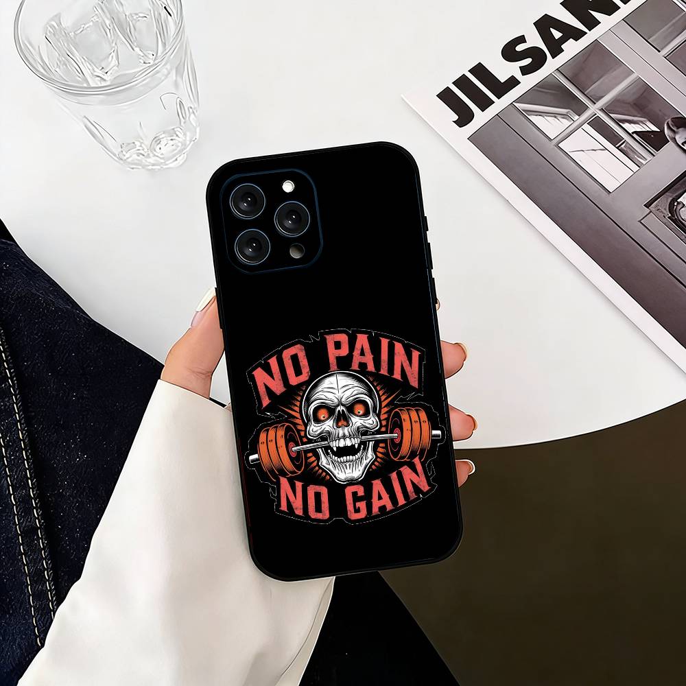 

No Pain No Gain Gym Phone Case For iPhone 17,16,15,14,13,12,11 Plus,Pro Max,XS,Soft Silicone Black Cover iPhone16promax