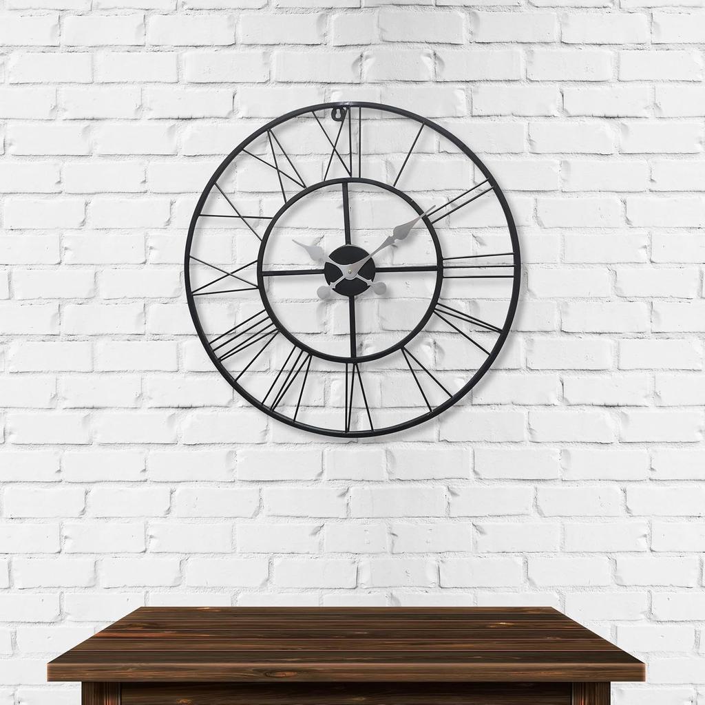 Metall Analog Wanduhr, 60 cm Leicht Ablesbar für Wohnzimmer/Zuhause/Küche - Schwarz (24 Zoll)