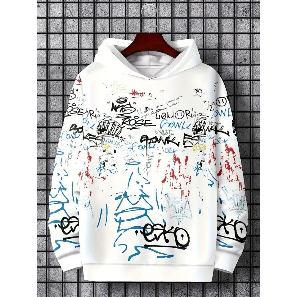 Interesting Letter 3D Printed Hooded Sweatshirt Autumn Winter Loose Fitting Pullover Atmospheric Comfortable Oversized Long Sleeved Men's Hoodies