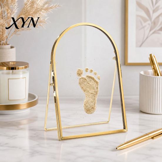 Nursery Decor Gift Baby Pet Keepsake Frame, DIY Sea Sand Newborn Hand Footprint Kit, Paw Print Craft Kit Metal Pressed Picture Floating Cat