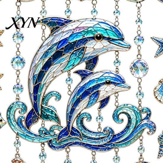 Durable Acrylic Sun Catcher Ocean Animal Window Hanging, Stained Glass Style Sea Turtle Whale Dolphin Suncatcher Beach Themed Home Decor with Crystal