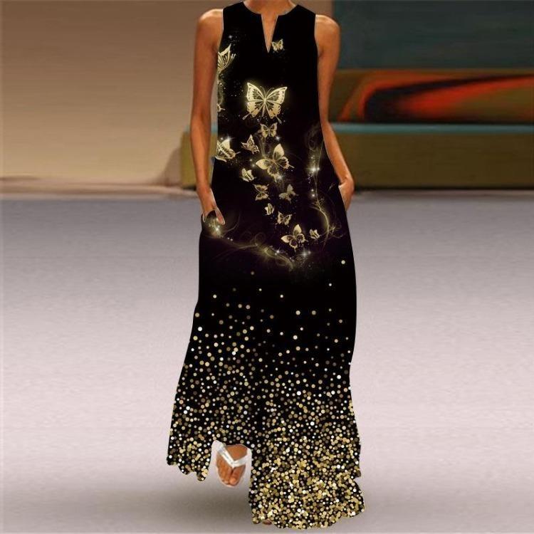 Retro Summer Fashion Multicolor V Neck Maxi Dress European American Style